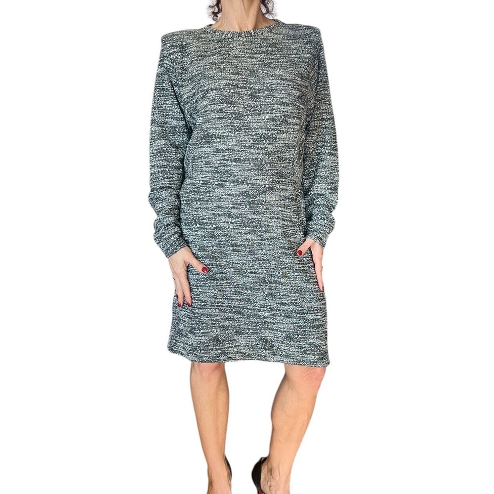 MNG MANGO BLACK WHITE TWEED SWEATER‎ DRESS KNIT SHIFT LONG SLEEVE PULLOVER  8
